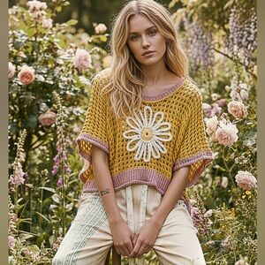 P8 new POL flower crochet top boho small medium large boutique